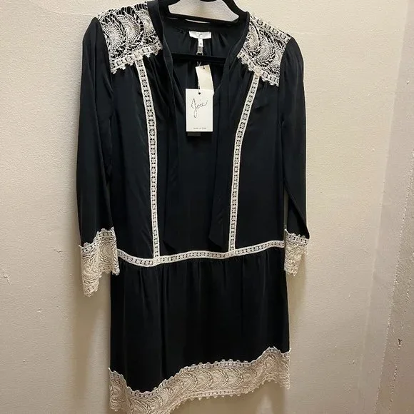 Joie Dresses | Joie Black Silk Dress With White Lace Trim, Size Xs | Color: Black/White | Size: Xs | Eliza_B_56's Closet
